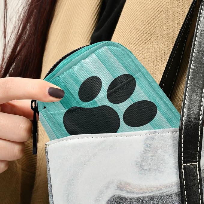 Teal Turquoise Wooden Striped Pill Case, Weekly Portable Dog Paw Pill Bag Container 7 Days Pill Box Organizer Vitamin Supplement Holder with Zipper for Travel Family Busines