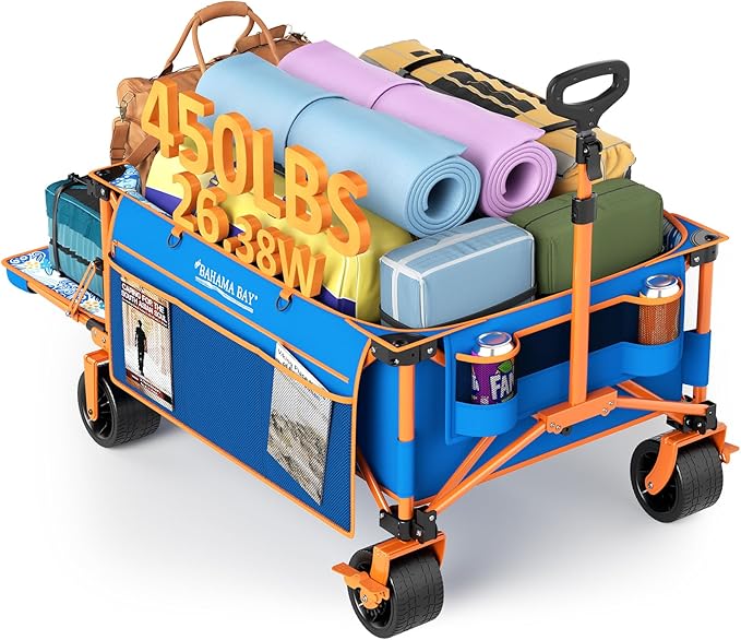 Old Bahama Bay Extra Large Heavy-Duty Beach Wagon - 55.11" x 26.38" Foldable Utility Cart with 400 lbs Capacity, Compact Fold Design, Ideal for Beach, Camping, Groceries, and Outdoor Adventures