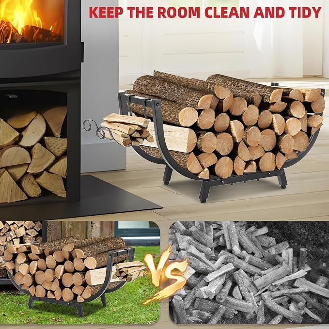 Kendane 30" Firewood Rack Outdoor and Indoor, Compact Firewood | log Storage & Holder,Stable Log Holder with Reinforced Steel Frame, Waterproof Rustproof Wood Storage Rack for Fireplaces