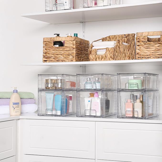 Vtopmart Clear Stackable Storage Drawers, 8 Pack Mixed Organizer Set | Medium and Small Pull-Out PET Drawers with Stackable Design for Flexible Organization, Cabinets, Closets, Pantry