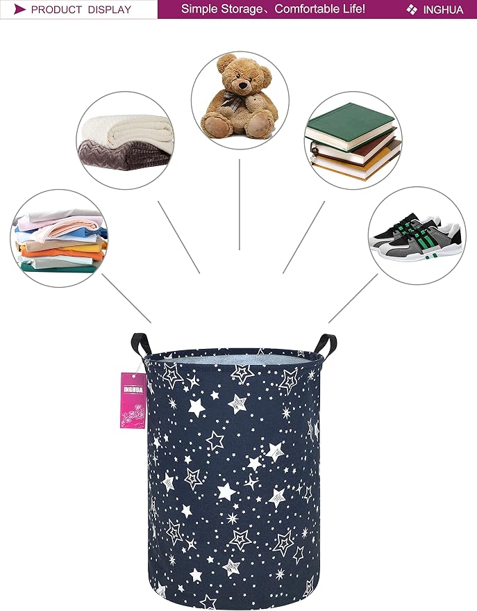Star Fabric Storage Bin Nursery Organizer Basket | Organizer Bin Dirty Clothes Collapsible Waterproof for College Dorms, Boys and Girls Bedroom,Bathroom