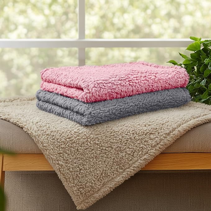Luciphia 3 Pack Soft Sherpa Fleece Blankets for Dogs Cats Puppies,30"x20" | Fluffy Throw Blanket Washeble for Crate Bed Couch Indoor. Cozy Pet Blanket, Puppy Essentials Dog gift,Blue/Pink/Grey,Medium