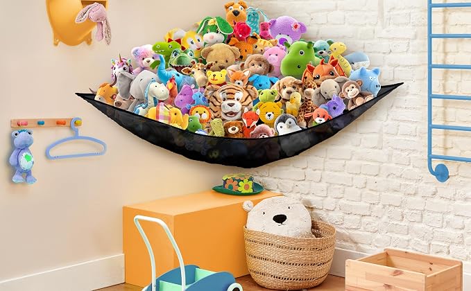 Simple Houseware 2 Pack Stuffed Animal Toy Hammock Net, Black | Jumbo Size Corner Wall Storage for Kids Room