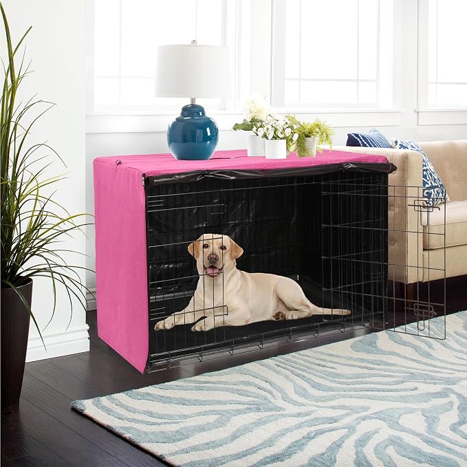 Deblue Dog Crate Cover, Durable Polyester Indoor Pet Kennel Cover | Fit for 1 2 Doors Standard Wire Cage 30.0"L x 19.0"W x 21.0"H Pink