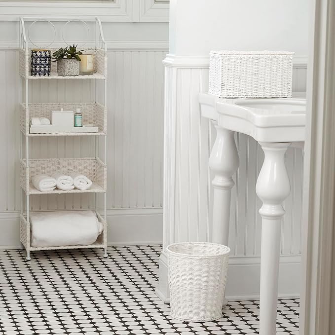 Household Essentials White Paper Rope Waste Basket Trash Bin for Bathroom, Bedroom, Office ML-7192