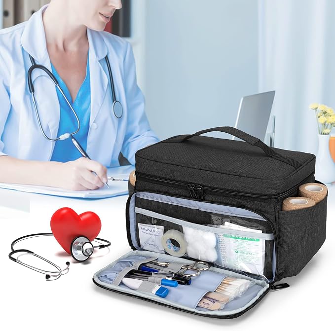 Small Medicine Storage Bag, Empty Family First Aid Kits Case, Black | Emergency Medical Supplies for Home Care, Pill Bottle Organizer, Multifunctional Bag for Medical Use, Dormitory, Travel