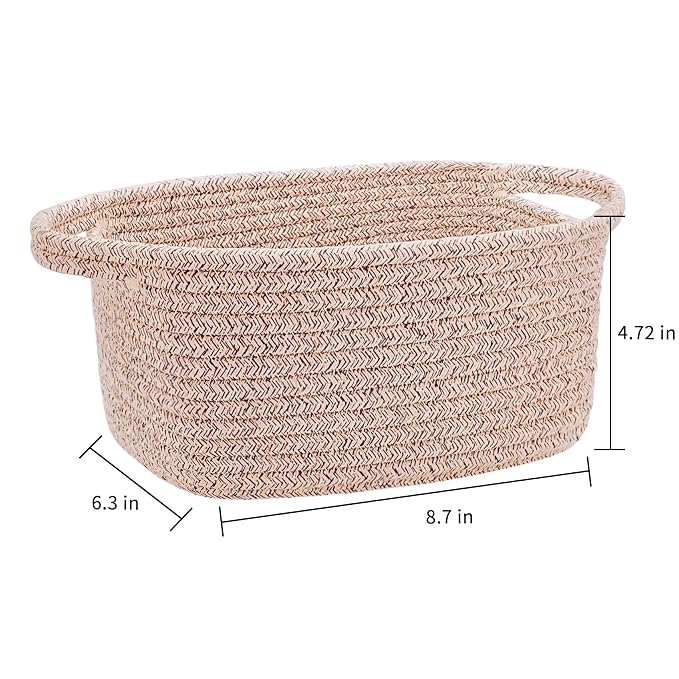 Abenkie Small Storage Basket, Cute Cotton Rope Woven Boho Decorative Toy Dog Cat Basket for Nursery, Living Room, Spa, Gift - XS, Brown