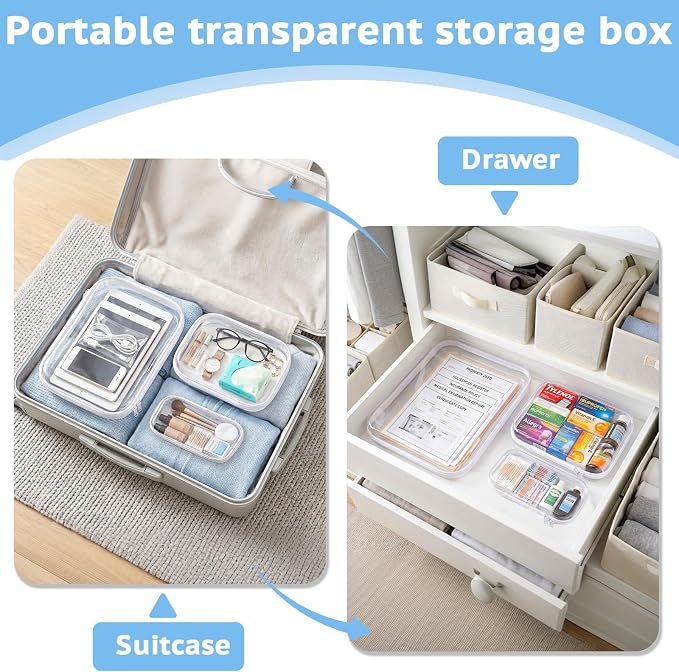 SAYEEC 3 Pack Clear Hard Shell Zipper Case Clear Pencil Case Travel Makeup Bag Rigid Toiletry Bag Organizer Portable Cosmetic Bags Plastic Zipper Pouches for Office Tech Art Supplies Storage (L, M, S)