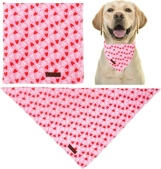 Valentine’s Dog Bandana, UP URARA PUP Valentine Triangle Bid Red Love Heart Scarf for Girl Boy Small Medium Dogs or Cats, Adorable Puppy Wedding & Valentine’s Bandana, Sweat Cotton Pet Kerchief,S