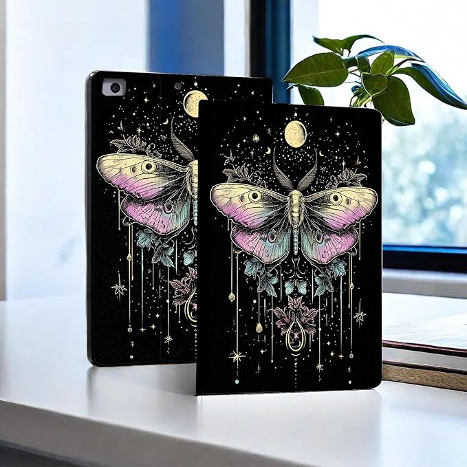 for Microsoft Surface Pro 7 Plus,Surface Pro 7/6/5/4 12.3" Tablet Case,Auto Wake/Sleep,Adjustable Stand Protective Cover - Moth Moon Starry Sky