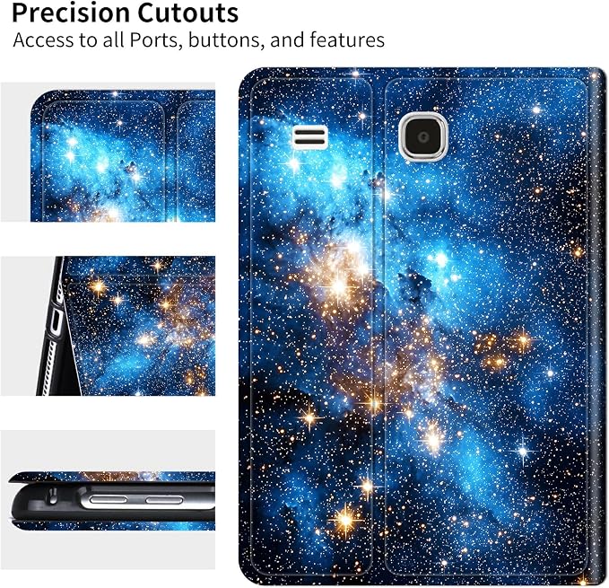 for Samsung Galaxy Tab E 9.6" 2015 SM-T560/T561/T567 Case | Slim Leather Smart Cover with Multi-Angle Anti-Slip Stand [Auto Wake/Sleep] Shell for Women Men - Blue Galaxy