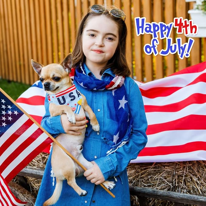Sanwuta 60 Pcs 4th of July Dog Bandanas Patriotic Dog Bibs American Pet Costume Adjustable Cat Holiday Outfit Washable Triangle Scarf Kerchief for Small to Medium Pet