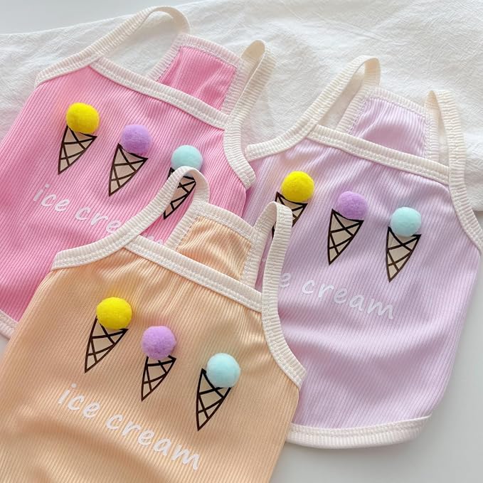 Spring & Summer Pet Clothes Tank Top - Ice Cream Pattern Breathable Tank top for Dogs & Cats, Cool Sleeveless Shirt for Teddy, Bichon & Small Breeds