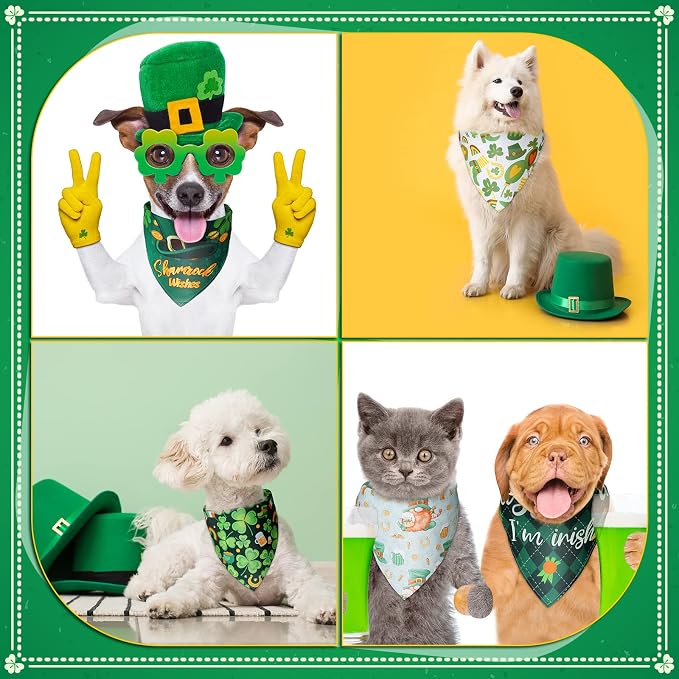 Sanwuta 30 Pieces St. Patrick's Day Dog Bandanas St. Patrick's Day Dog Bibs Holiday Pet Costume Outfit Triangle Scarf Kerchief for Small to Medium Pet