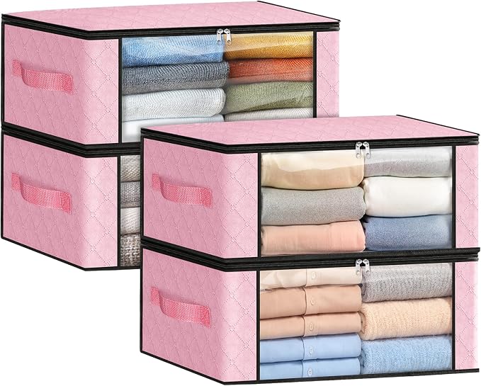 35L Closet Organizers, Foldable Under Bed Storage Containers | Storage Bags with Zippers,Window and Handles for Organizing Bedroom, Closet, Clothing,Organization with Handle