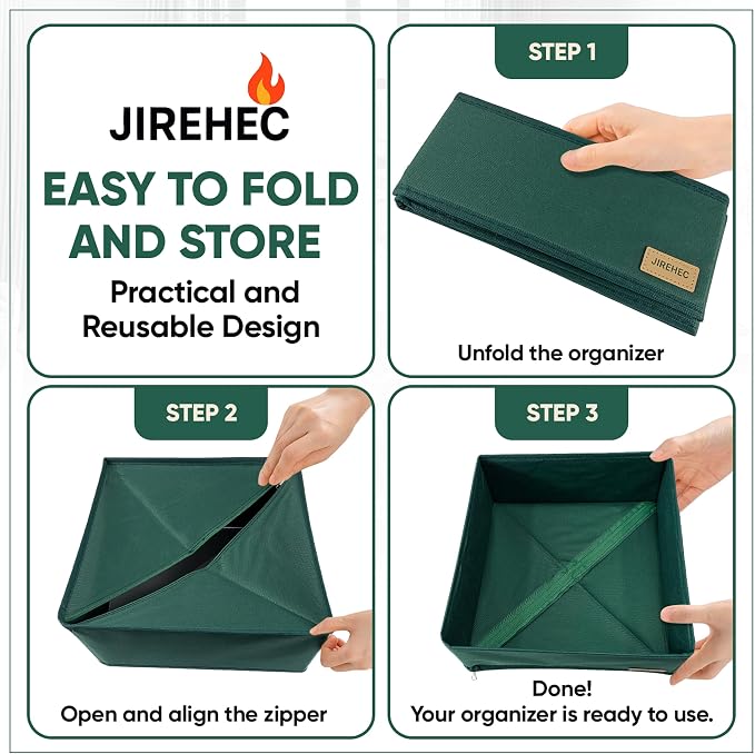 Dresser Drawer Organizer Clothes, 6 Pack Foldable Storage Boxes with Zipper, 600D Fabric, Green, Drawer Dividers for Underwear, Socks, Baby Clothes