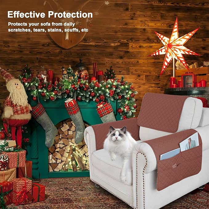 Large Polyester Armrest and Headrest Covers with 2 Pockets | Soft, smooth polyester resists daily wear nonslip silicone backing helps shield recliners and sofas from pet scratches