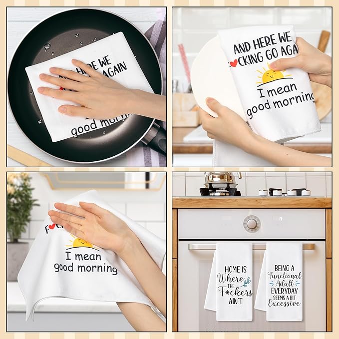 GROBRO7 Funny Sayings Hand Towel - 6Pcs Humor Sarcastic Word Towel Bathroom Decorative Gifts for Adult Men Woman, Soft Polyester Dish Towels for Kitchen Bath Bar Dining Room Decor White