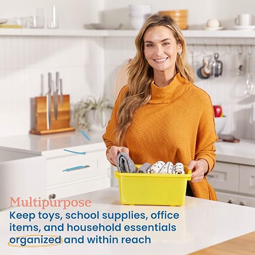 ECR4Kids Scoop Front Storage Bins, Multipurpose Organization, Yellow, 10-Piece | Durable plastic, GREENGUARD Gold Certified, 1.2 gallon capacity, lightweight & nestable, built-in handle, classroom/home use