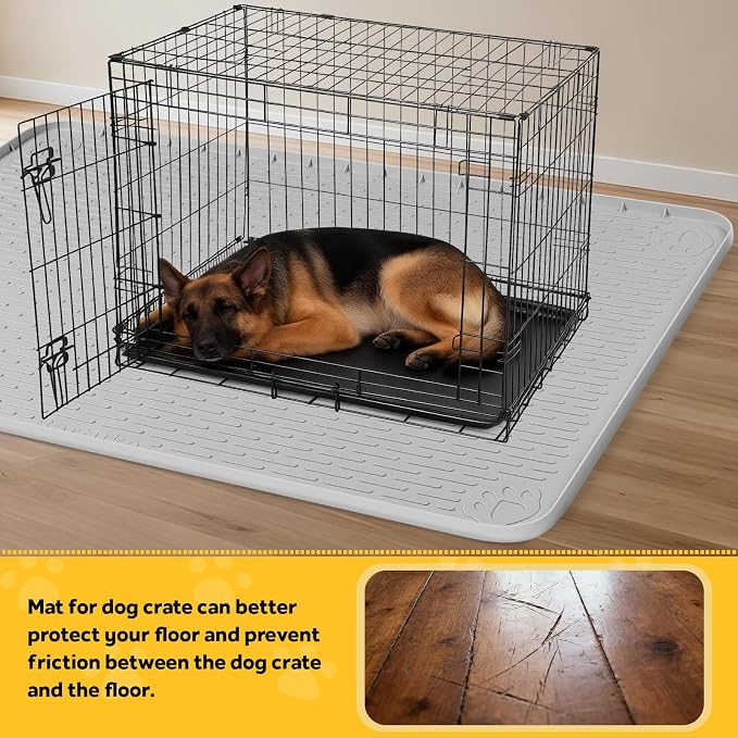Silicone Dog Crate Mat 57"x 40" Under Dog Crate Kennel Pad Mat, Light Grey | Extra Large Dog Cage Mat, Non-Slip Waterproof Dog Playpen Mat, Reusable Washable Dog Mat for Crate, Protect Floors