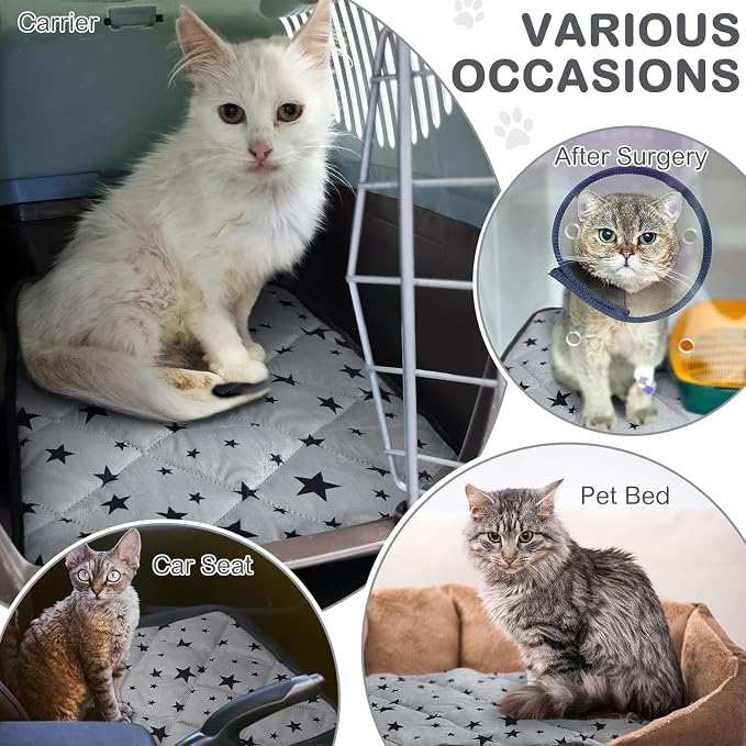 4 Pack Self Warming Cat Bed Self Heating Cat Mat Star Pattern Soft Dog Crate Pad Thermal Pet Mat Anti Slip Kennel Dog Washable Warming Bed for Outdoor Indoor(20 x 27.5 Inch,Gray)