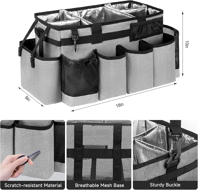 Cleaning Caddy Bag, Extra Large Cleaning Supply Bag for Housekeepers,Gray | Sturdy Cleaning Caddy Organizer for Cleaning Supplies with Handle and Adjustable Shouder Strap, Easy to Clean Design