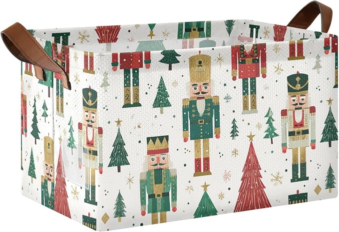 Cartoon Nutcrackers Christmas Storage Basket Foldable Cube Storage Bins with Handles&Label Waterproof Collapsible Organizer Box Bin Large Rectangle Decorative Baskets for Shelves Home Room Laundry