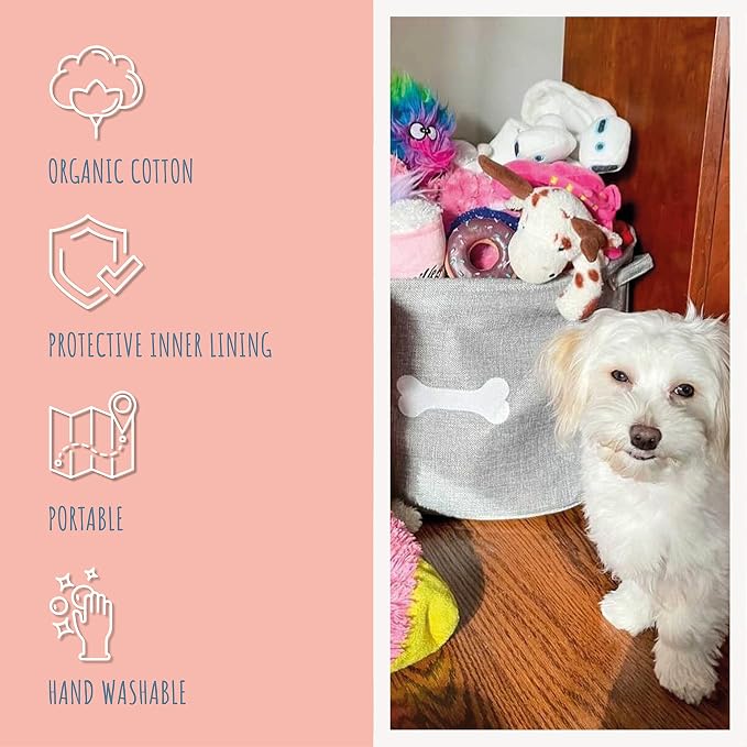 Park Life Designs - Dog Toy Storage for All Pets, Including Cats, Puppies, and Kittens (Capri, Gray, White Bone)