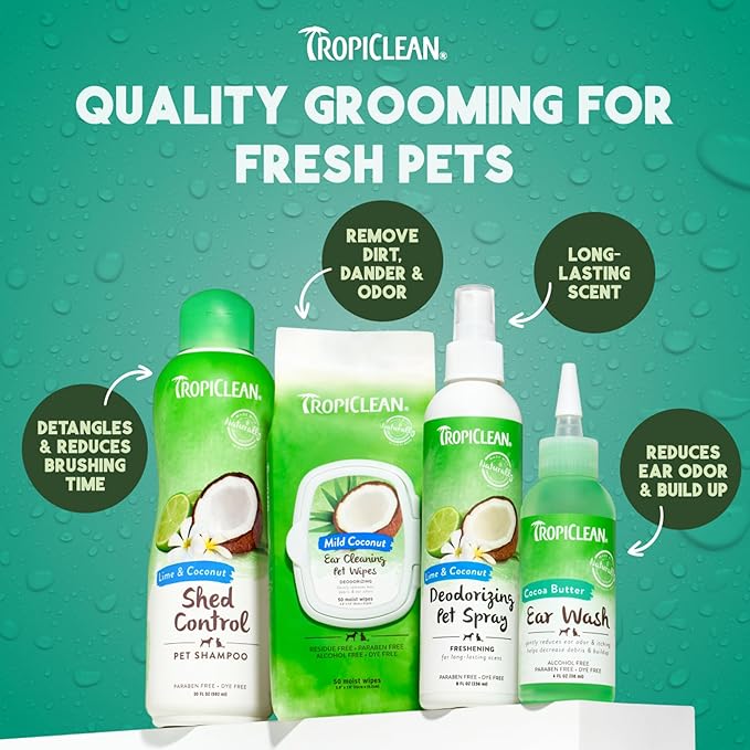 TropiClean Cocoa Butter Ear Wash for Dogs & Cats | Alcohol Free Dog Ear Cleaner Solution | Pet Ear Wash Derived from Natural Ingredients | Made in the USA | 1 Gallon