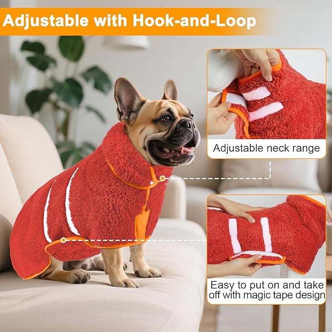 Dog Bathrobe Super Absorbent Dog Towels Large Quick Drying Robes for After Bath Soft Adjustable Warm Keeping Dogs Towel(S-XXL)