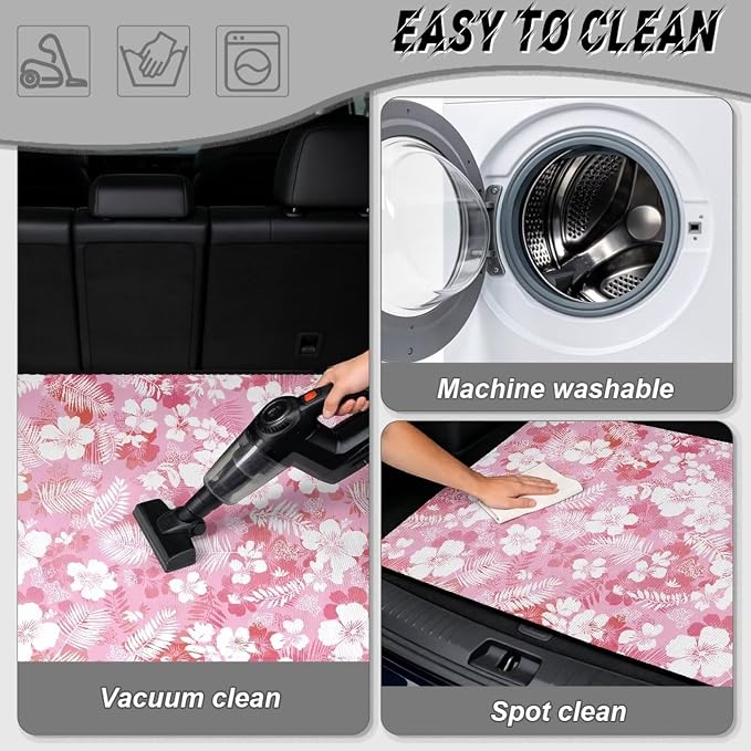 Floral Print All Weather Truck Protection Cargo Liner, 29" x 39" Hawaii Style Car Trunk Mat for SUV, Non Slip Washable Durable Pet Friendly Pink Rear Cargo Mats
