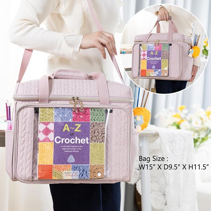 MYBAGZING Large Yarn Storage Bag,Crochet Bag Organizer,Yarn Bags for Crocheting,Crochet Storage Bag with Pockets for Crochet Hooks, Crochet Accessories,Knitting Bags,Gifts for Crocheters