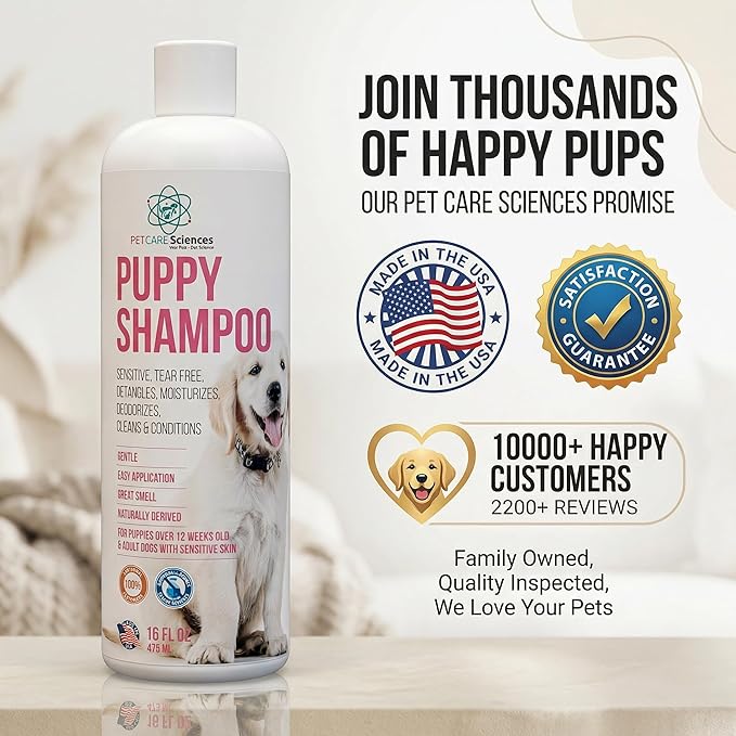 16 fl oz Tearless Puppy Shampoo and Conditioner - Anti Itch Dog Shampoo Sensitive Skin - Coconut Oil Oatmeal Pet Shampoo for Puppies, Made in the USA.