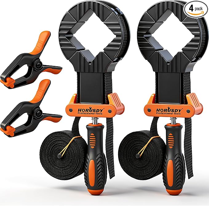 HORUSDY 4-Piece Band Clamp, Woodworking Frame Clamp Strap Holder for Picture Strap Clamp Strap Clamp (4-Piece Band Clamp)