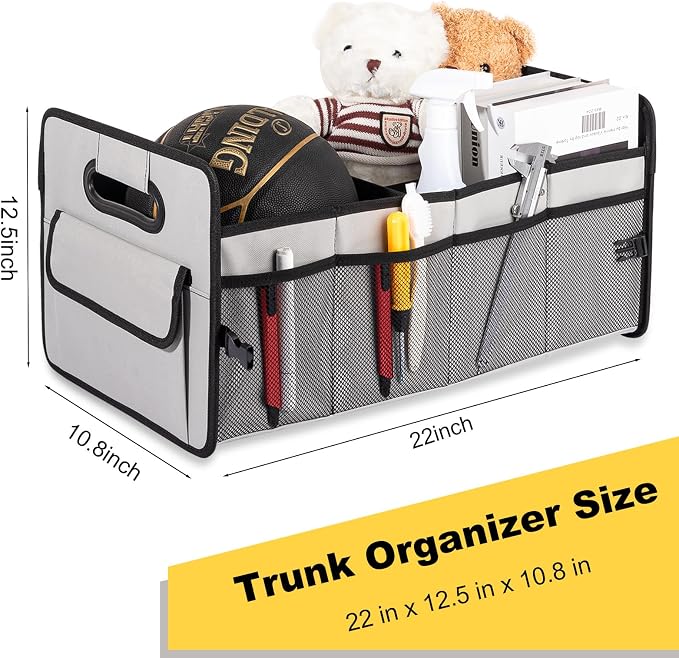 JiatuA Car Trunk Organizer, Collapsible Car Organizers and Storage Grey | Sturdy, Large Capacity, Clean Decor, Multi Compartment Container Box, Adjustable Car Accessories for SUV Sedan Truck