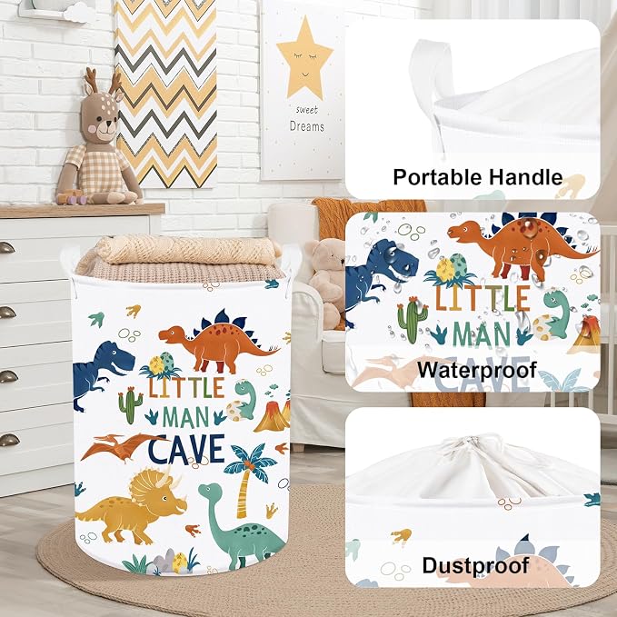 Clastyle Large Boho Dinosaur Pterosaur Boy Book Toy Storage Basket Dino Palm Tree Clothes Laundry Hamper for Kid Room Nursery, Colorful 45L