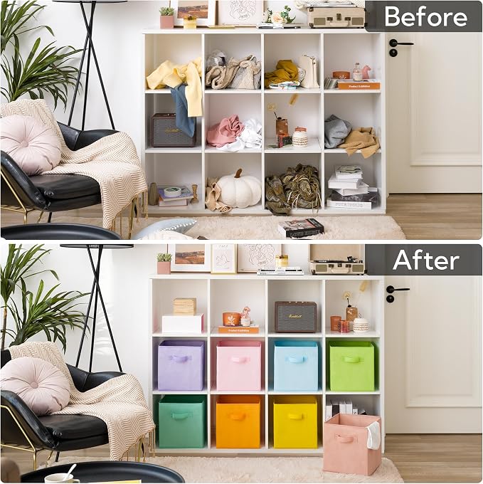 GRANNY SAYS 11 Inch Cube Storage Bins, Cube Organizer, Pastel Color, 8-Pack | Collapsible Storage Boxes with Thickened Base Plate, Sturdy Handles, Decorative Baskets for Shelves, Closet