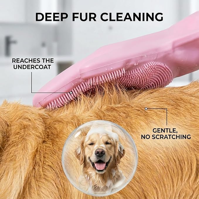 NVNAN Dog Bath Gloves for Washing, Pet Grooming Gloves with Shampoo Brush, Dog Bath Brush for Dogs and Cats, Essential Dog Bath Supplies (1 Pair, Pink)