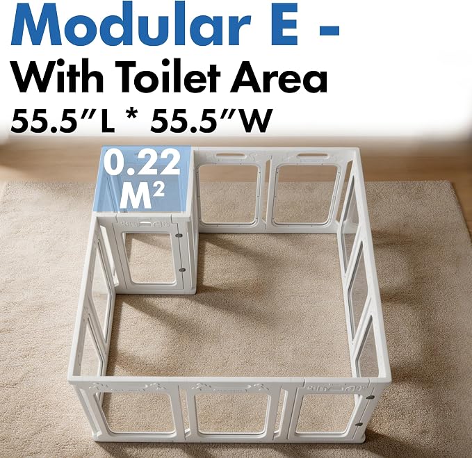Clear Acrylic Indoor Dog Playpen, 24" H, 14 Panels, White | Open View, Modern Home Fit, No Climbing Bars, Tool-Free Setup, For Puppies & Small Dogs