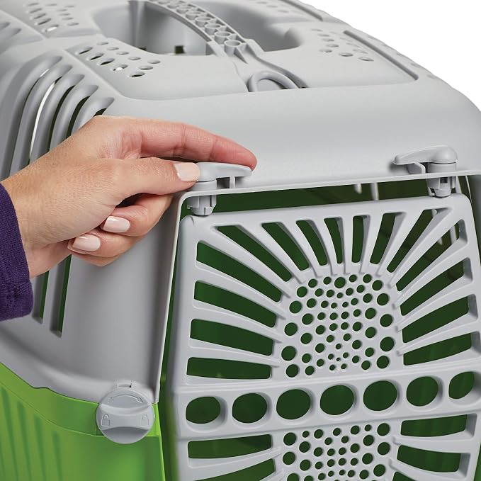Midwest Homes Spree Travel Carrier, Small, 19-Inch, Green | Hard-Sided Pet Carrier, Plastic Door, Ventilated Design, Locking Tabs, Easy Assembly