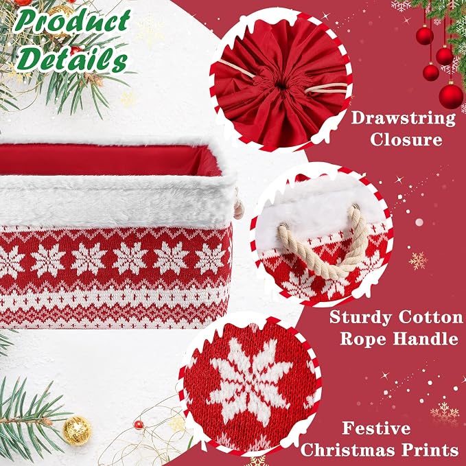 Christmas Basket Large Empty Christmas Baskets Red Christma Gift Baskets with Handles Holiday Storage for Gifts Holiday Decor for Baby/Kids/Nursery Room