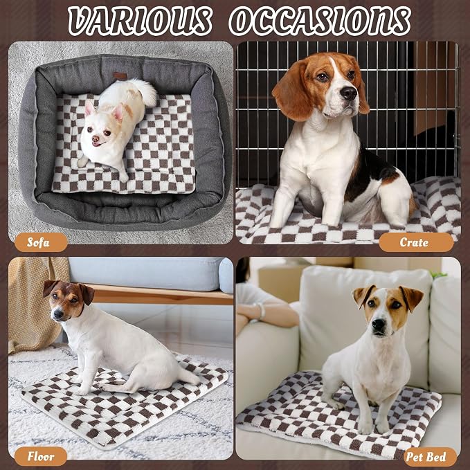 2 Pack Self Warming Cat Mat Self Heating Pad Bed Reversible Machine Washable Reflects Body Heat Warm Thermal Pet Pad Crate Blanket for Feral and Indoor Cat(Dark Brown,21" X 14",Plaid)