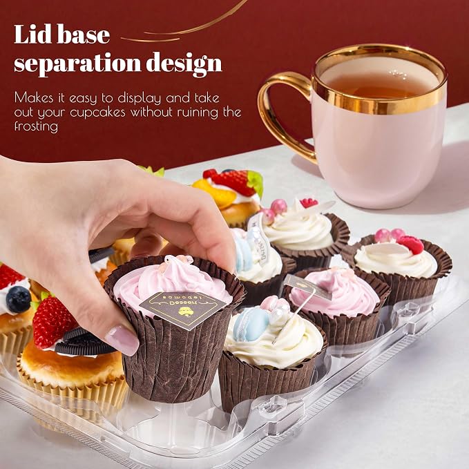 NPLUX 6Pack 12Count Cupcake Containers Clear Plastic Stackable Tall Lids | 6 Pack Hold 72 Cupcakes, Standard Size Clear BPA Free Plastic, Tall Dome Frosting Room, Stackable for Wedding Events