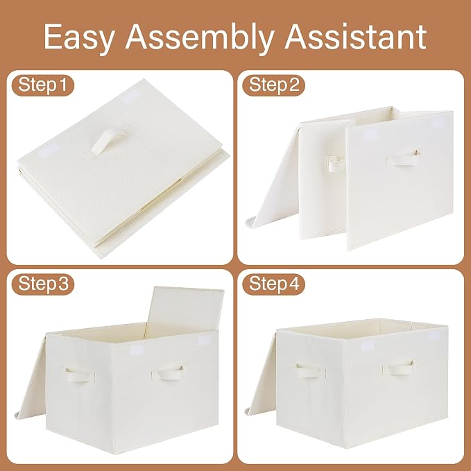 GRANNY SAYS Memory Keepsake Storage Box, Fabric Storage Bins with Lids | Flip-Top Lid, Collapsible, Stackable, 3 Handles, Ideal for Closet Clothes Blanket Toys, Extra Large, Ivory White, 2-Pack