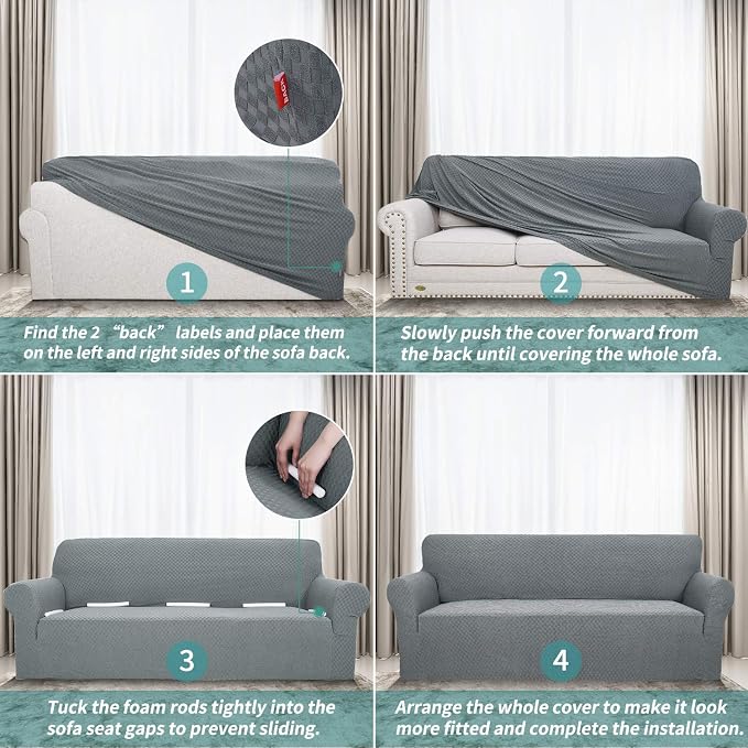 YEMYHOM Couch Cover Latest Jacquard Design High Stretch Sofa Chair Covers for Living Room, Pet Dog Cat Proof Armchair Slipcover Non Slip Magic Elastic Furniture Protector (Chair, Light Gray)