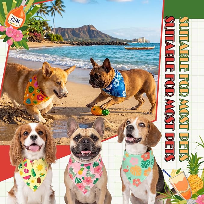 50 Pcs Summer Hawaiian Dog Bandanas Bulk Tropical Flower Pattern | Triangle Kerchief Bibs Scarf Set for Pets Hawaii Party Costume Photo Props Accessories, 25 Styles, 25.6 x 17.7 x 17.7 Inch