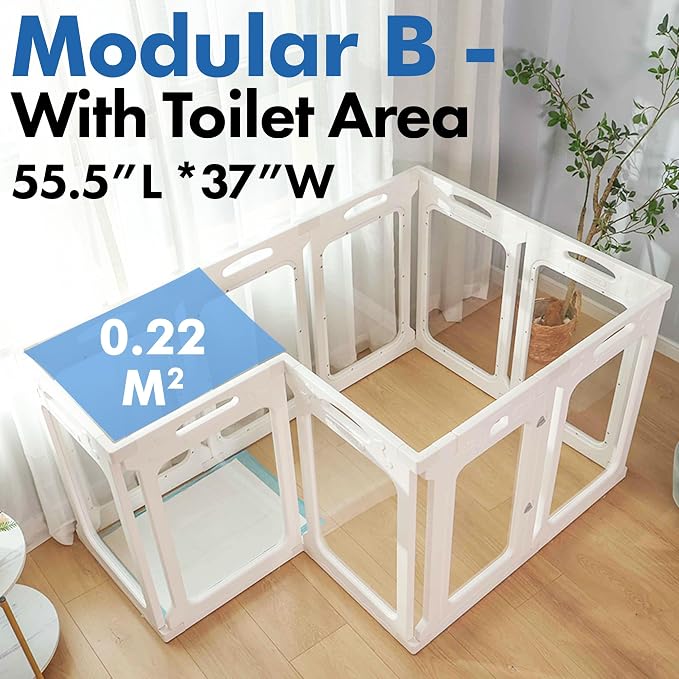 Clear Acrylic Indoor Dog Playpen, 30" H, 10 Panels, White | Open View, Modern Home, No Climbing Bars, Tool-Free Setup, For Puppies & Small Dogs