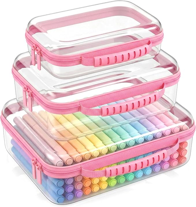Clear Hard Shell Organizer Cases, 3 Pack with Handle | Durable PET shell with water-resistant, scratch-resistant surface for travel, toiletries, electronics and toys