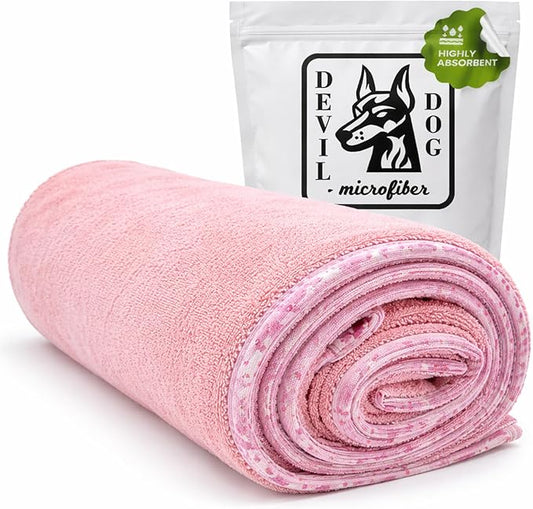 Premium Twisted Loop Drying Towels for Drying Dogs Large 24" x 35" Super Absorbent Microfiber Dog Bath Towel – Quick Dry, Soft – 1200 GSM Pink for Pets, Beach, Camping & Travel