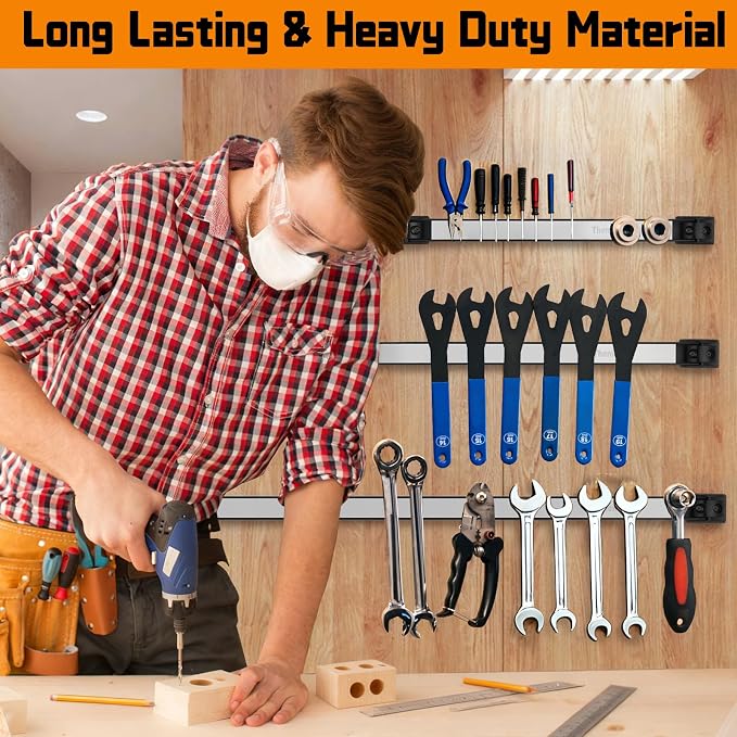 18" Magnetic Tool Holder Strip, 6 Pieces Silver Metal Tool Organizer Rack with Stainless Steel Surface, Magnet Bar for Garage Workshop, Easy To Install with Mounting Screws